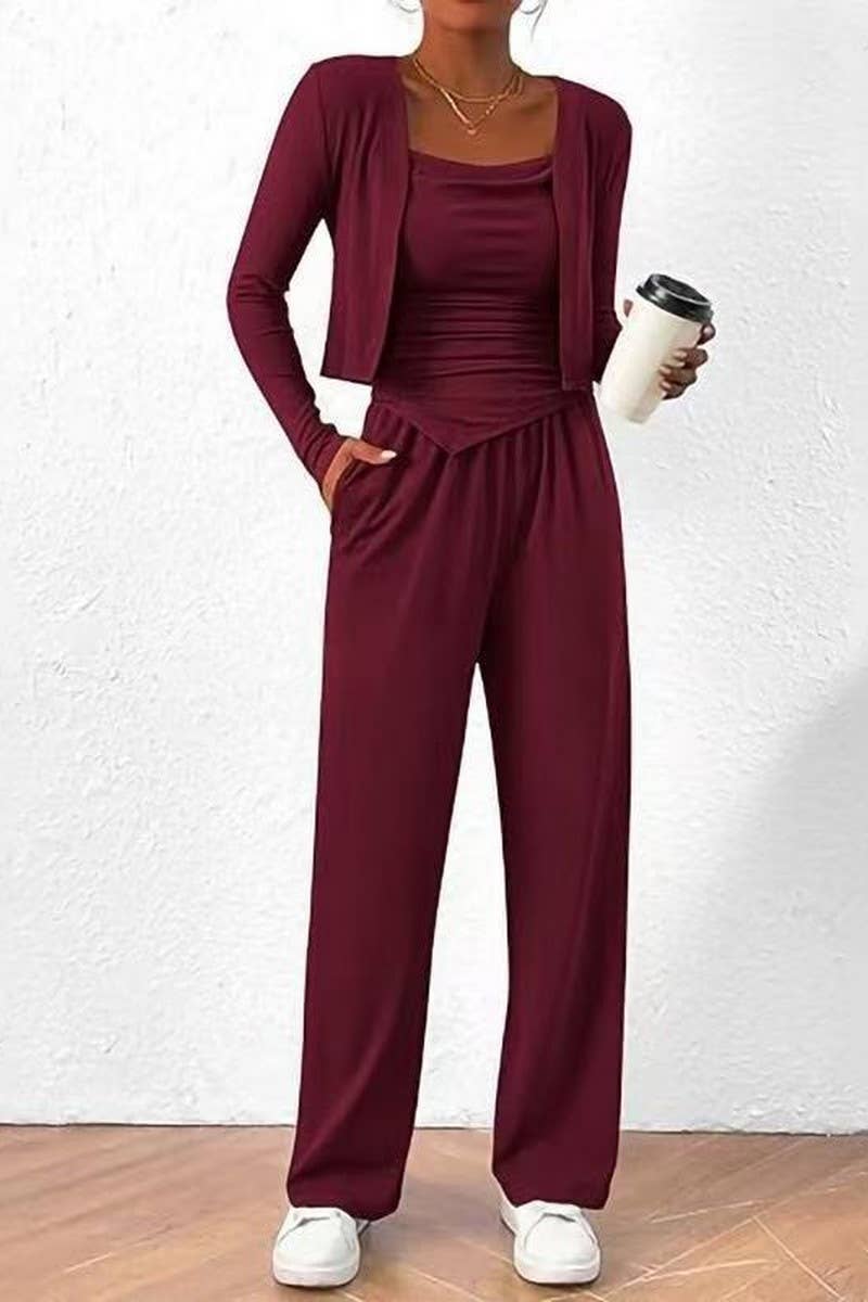Cwsbsl00033_3 Piece Lounge Set Women Jacket Tank And Pants