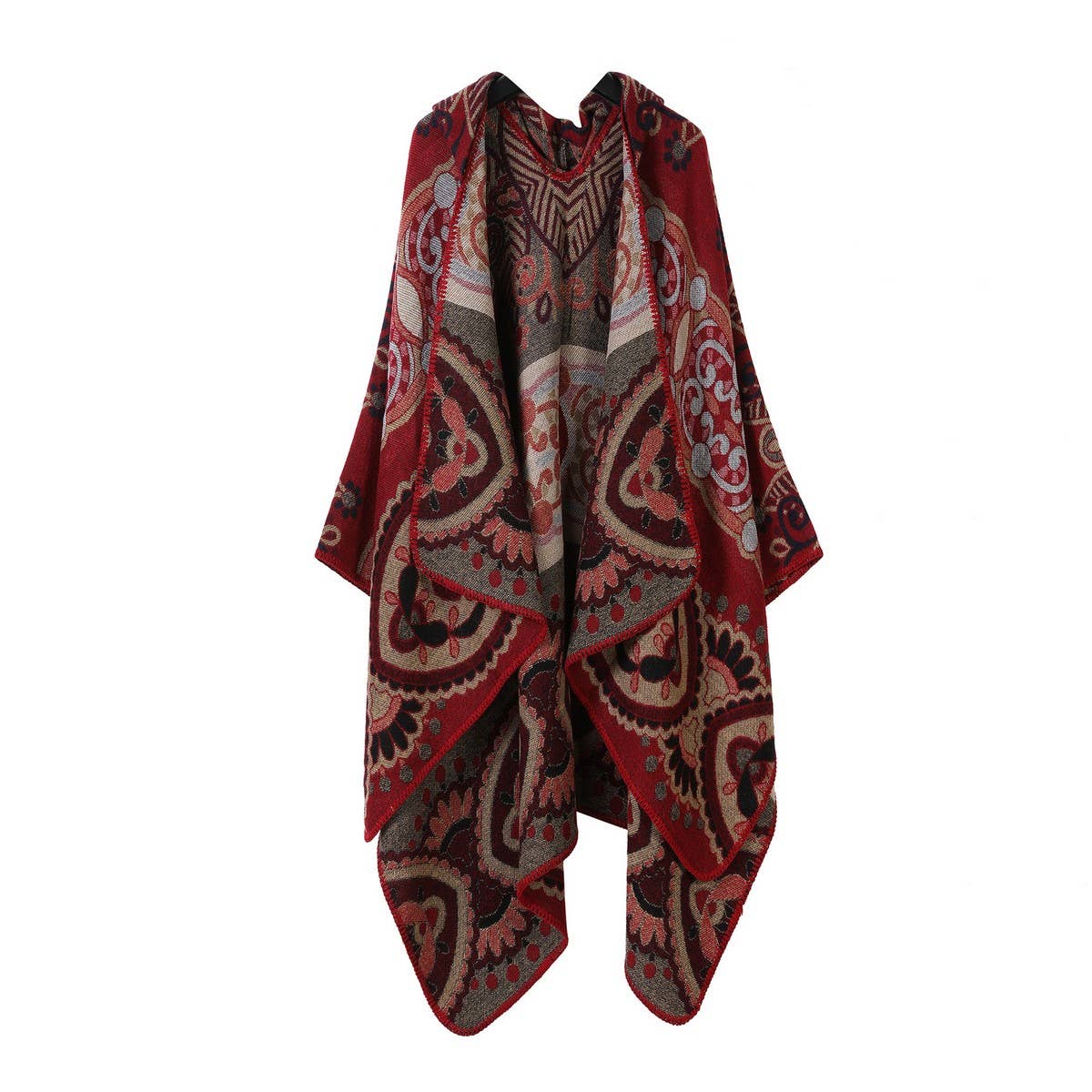 Vintage Hooded Cape Faux Cashmere Shawl Cape_Cwasc2271