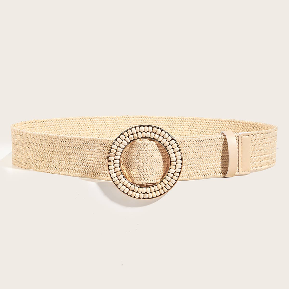 HAND EMBELLISHED ROUND BUCKLE STRAW BELT_CWABE0439