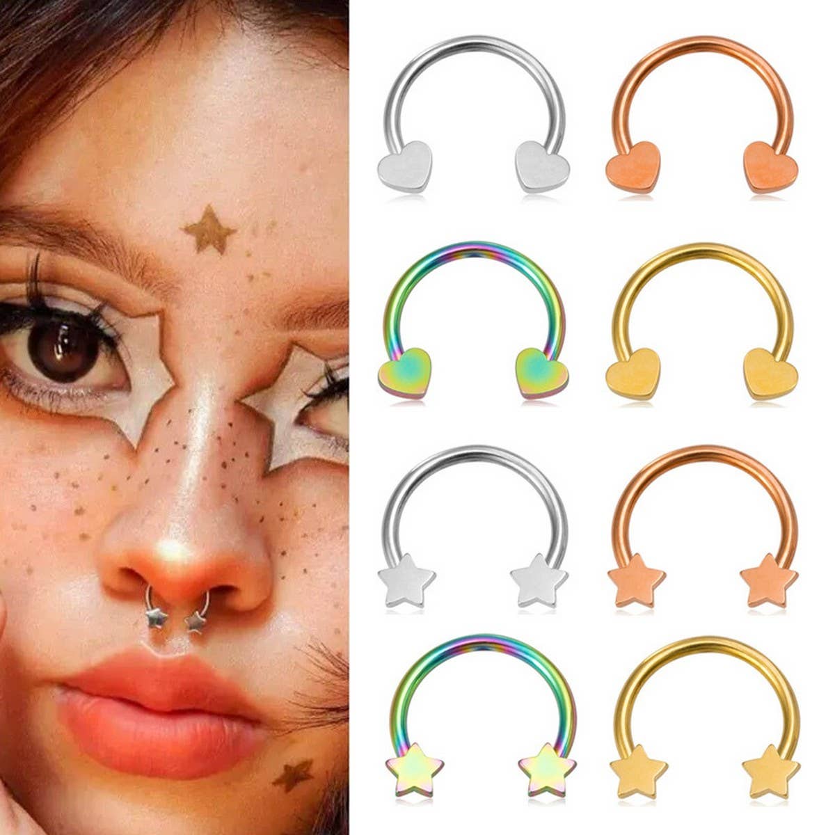 STAINLESS STEEL HEART NOSE RING PIERCING_CWMM9517