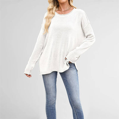 Women¡¯S Solid Round Neck Loose Knit Pullover_Cwoswl07177