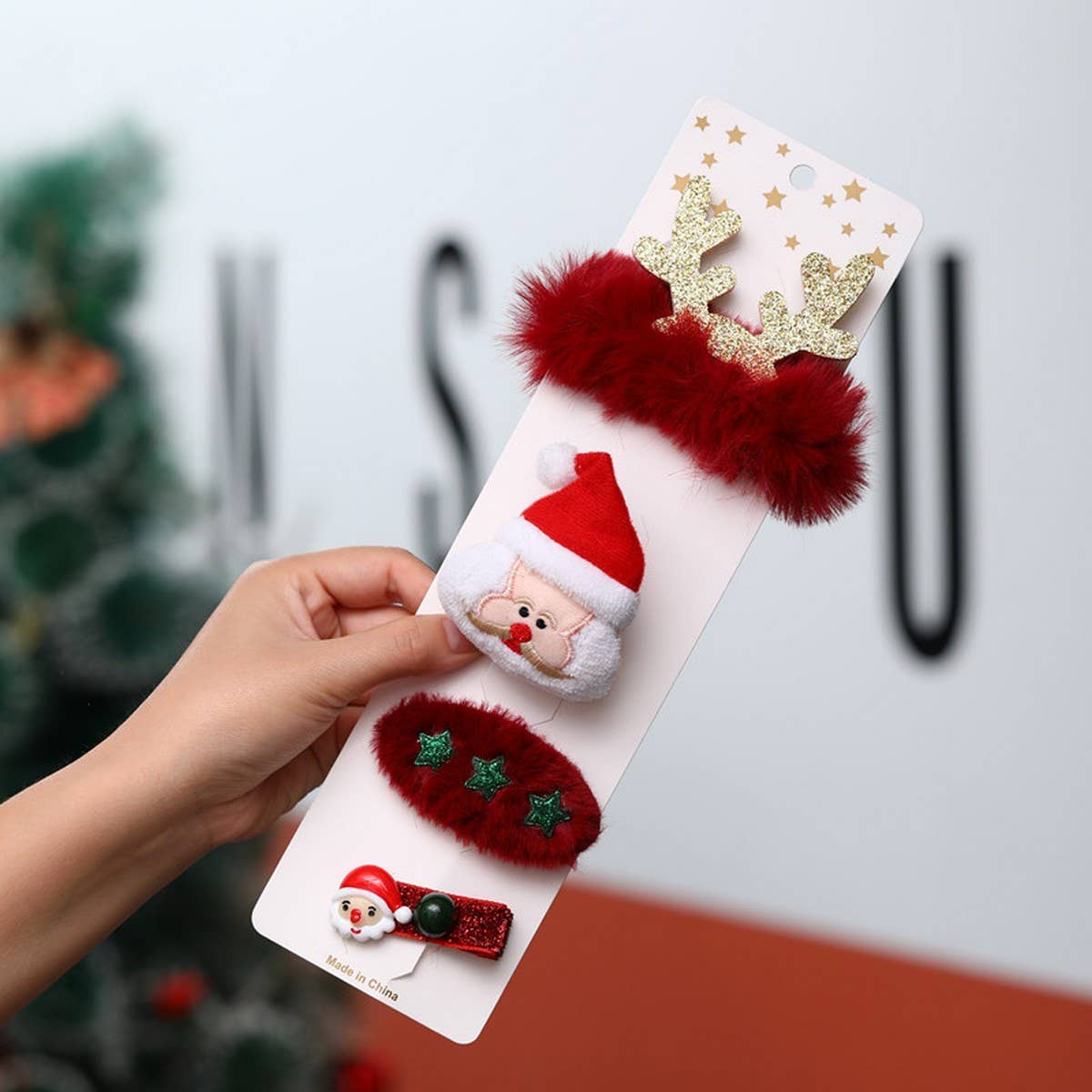 CREATIVE OLD MAN ELK CHRISTMAS TREE HAIR CLIP SET_CWAHA2744