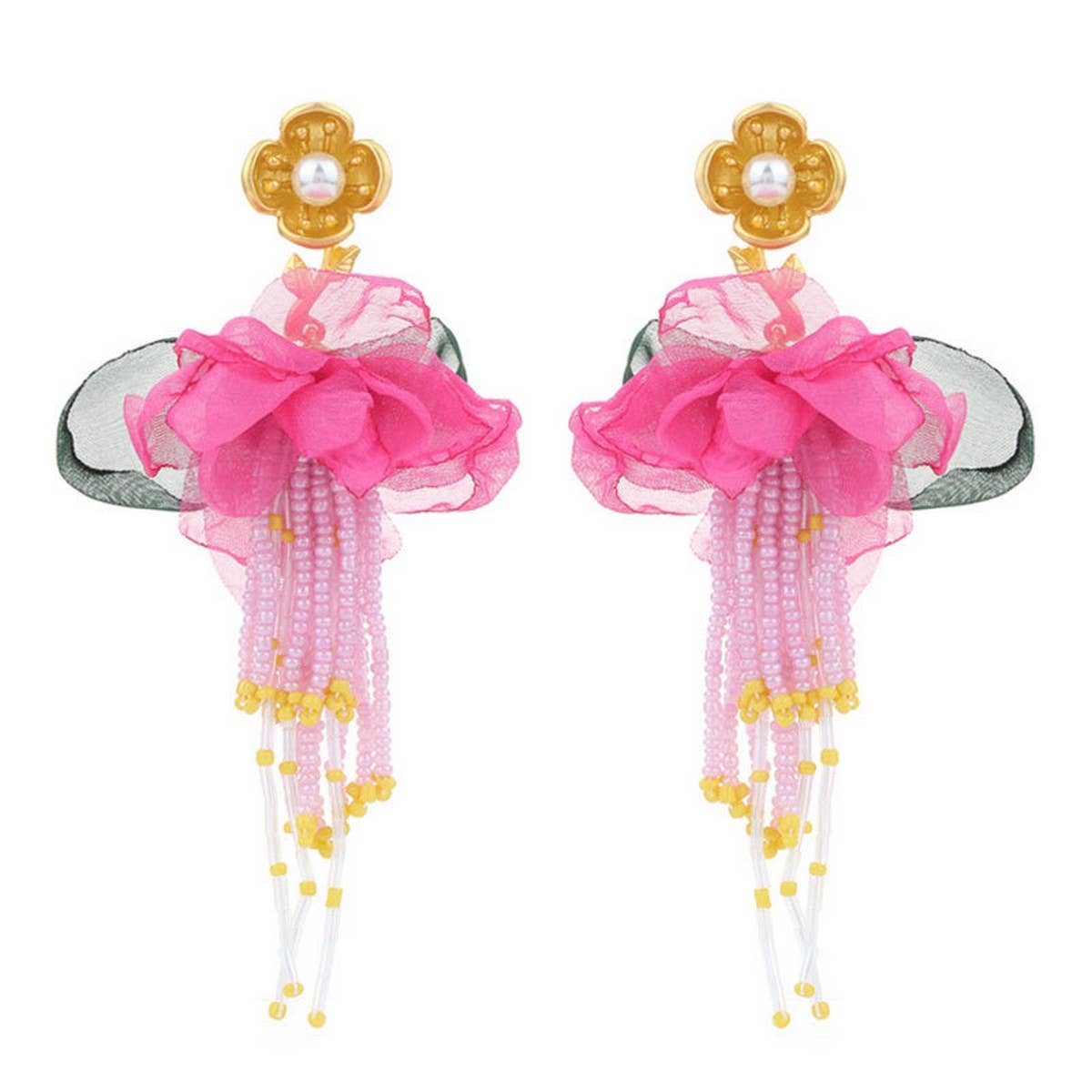 BOHO FLORAL TASSEL EARRINGS GOLD PLATED DESIGN_CWMM6193