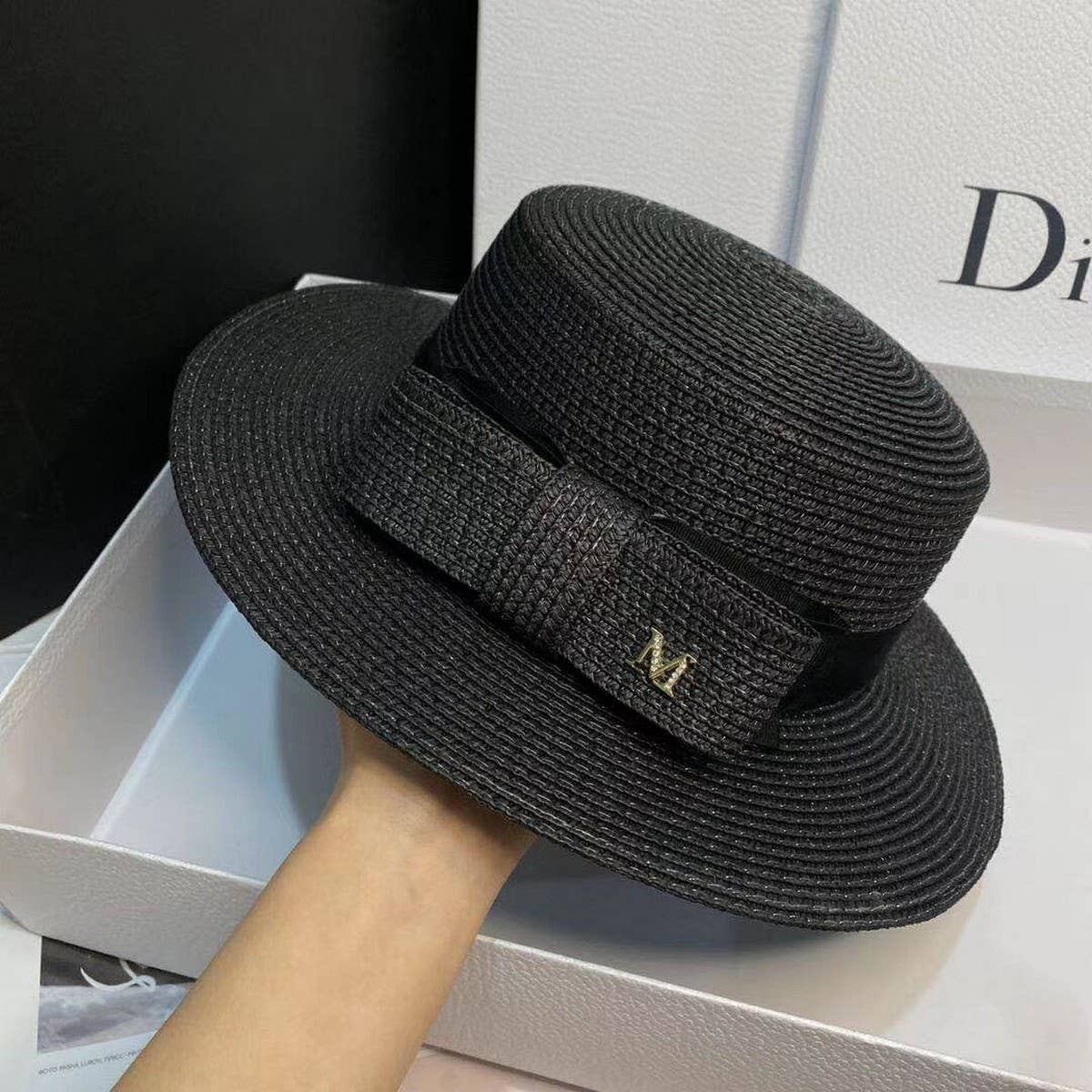 FEDORA STRAW HAT SIMPLE BOW FLAT TOP ELEGANT WOMEN_CWAH1155