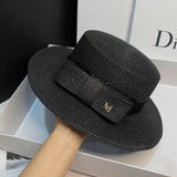 FEDORA STRAW HAT SIMPLE BOW FLAT TOP ELEGANT WOMEN_CWAH1155