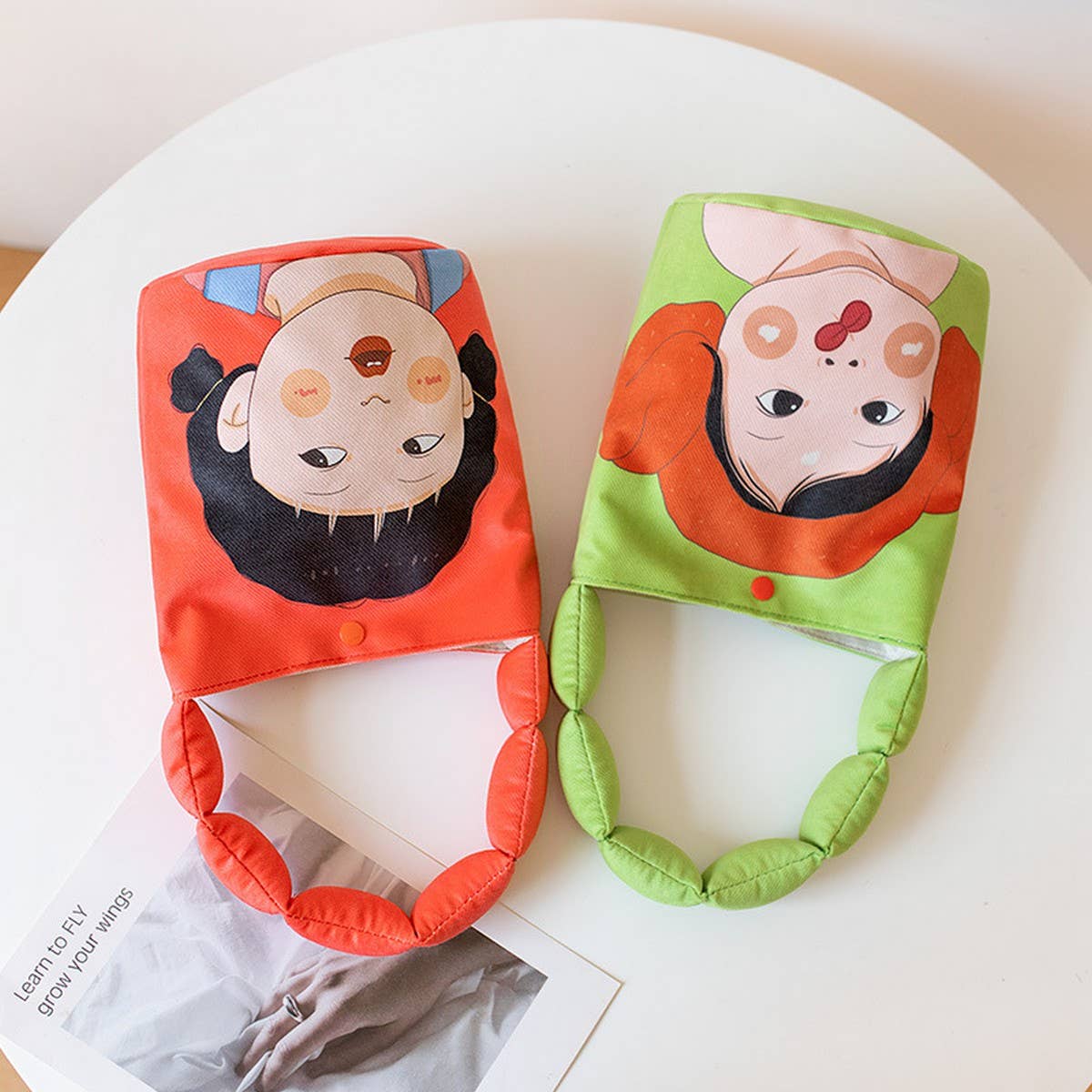 PADDED CANVAS BUCKET BAG CUTE HANDHELD TOTE_CWAB5667