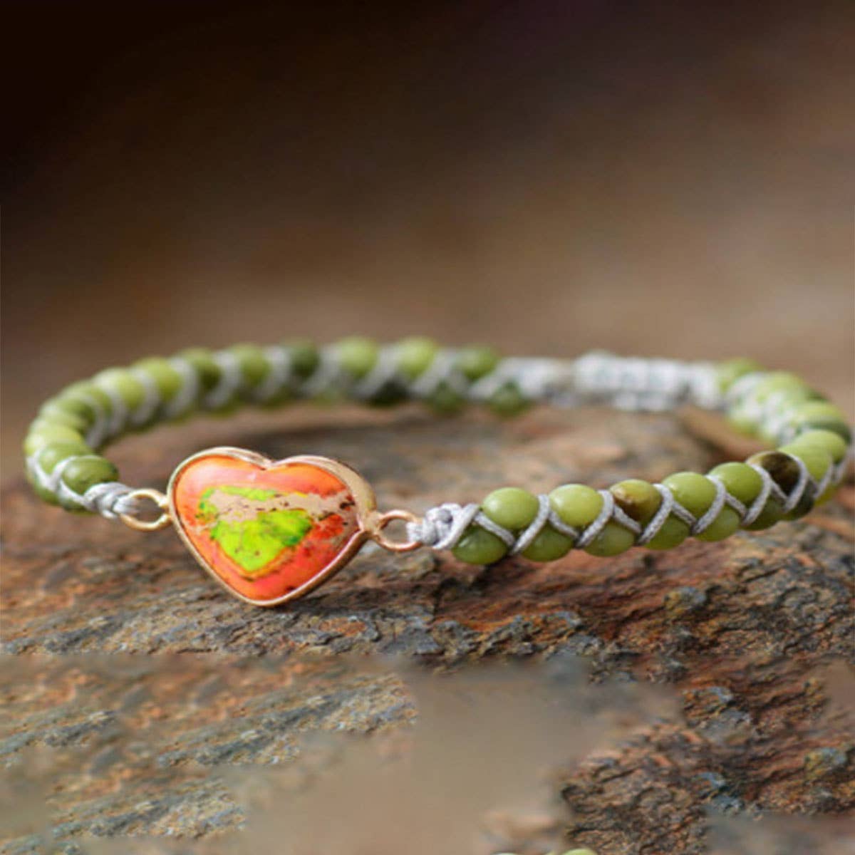 HEART SHAPED CHARM NATURAL STONE WOVEN BRACELET_CWAJE3915