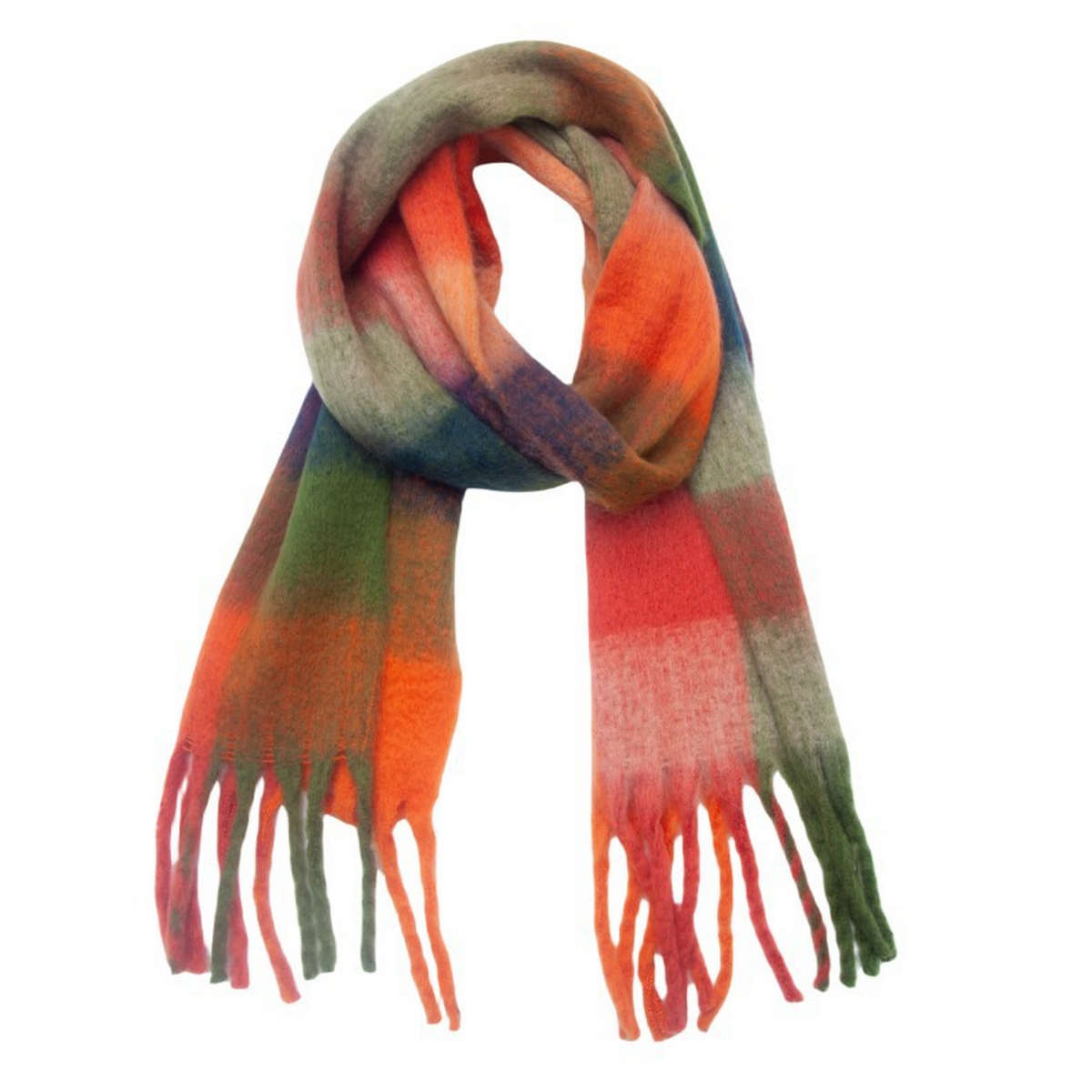 PLAID PATTERN FRINGE TRIM WINTER SCARF_CWASC2691