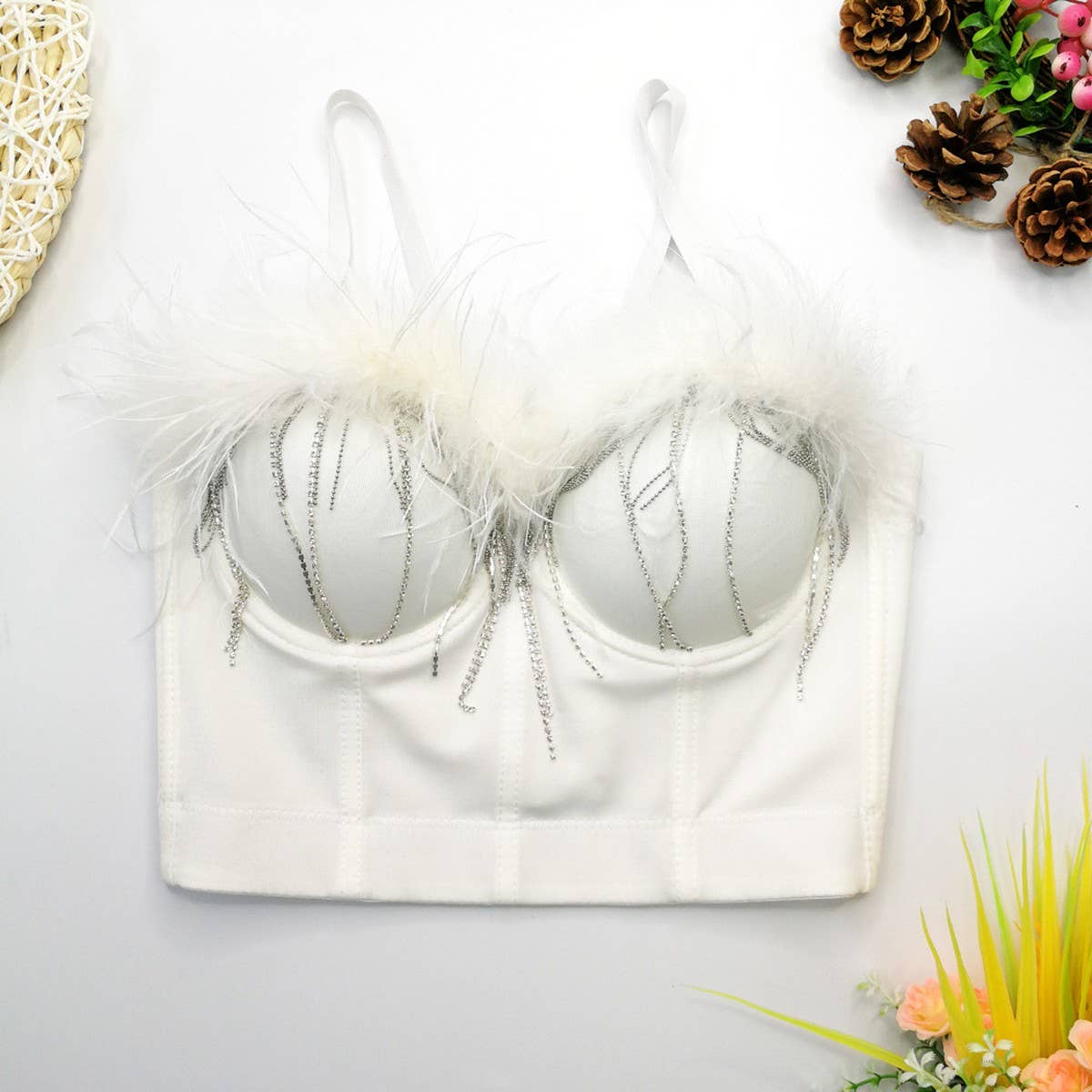 OSTRICH FEATHER SLIM FIT HERRINGBONE CORSET_CWMM4228