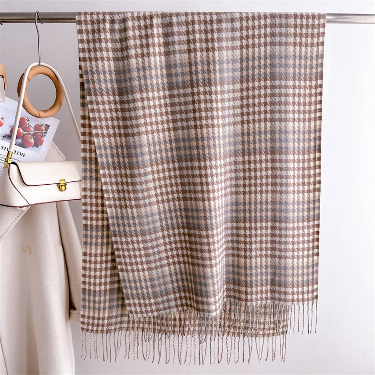 Ven Plaid Fringe Shawl Wrap For Fall Winter_Cwasc2752