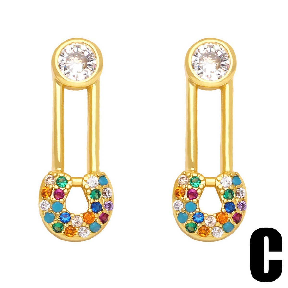 SET WITH COLORED ZIRCON PAPER CLIP EARRINGS_CWAJE1045