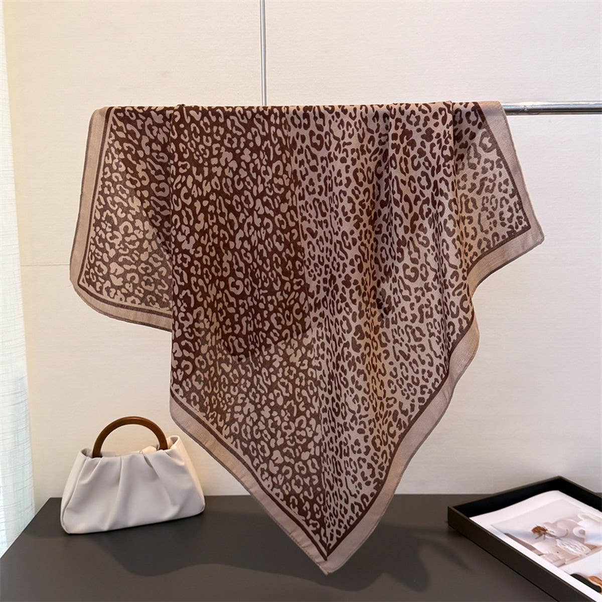 Leopard Herringbone Color Block Silk Scarf_Cwasc03315