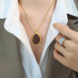 Tiger Eye Stone Pendant Titanium Steel Necklace