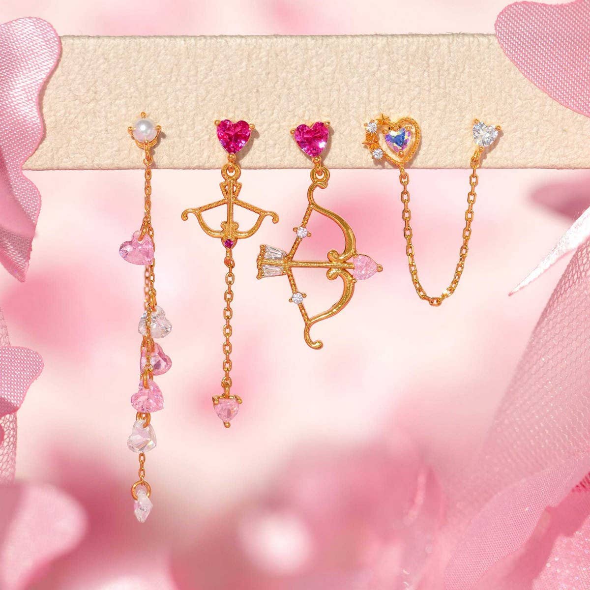 CUPID HEART DESIGN COLORFUL ZIRCON EARRINGS_CWAJE5134