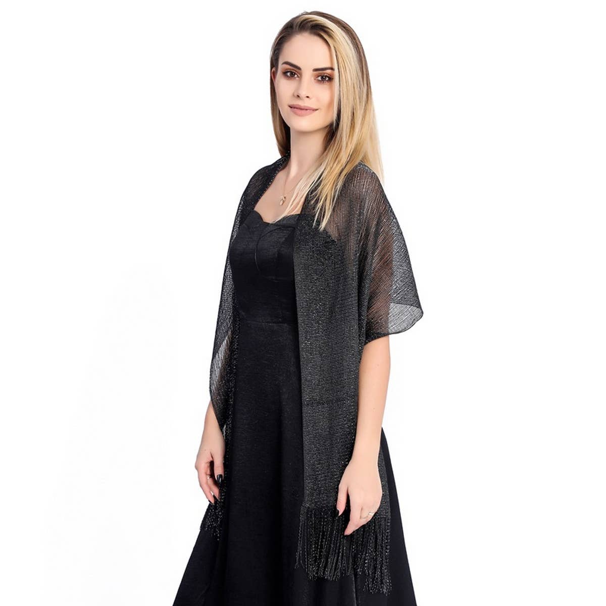 FASHIONABLE GOLD AND SILVER SILK SHAWL_CWASC1091