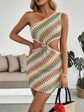 Vacation Style Striped Single-Shoulder Dress