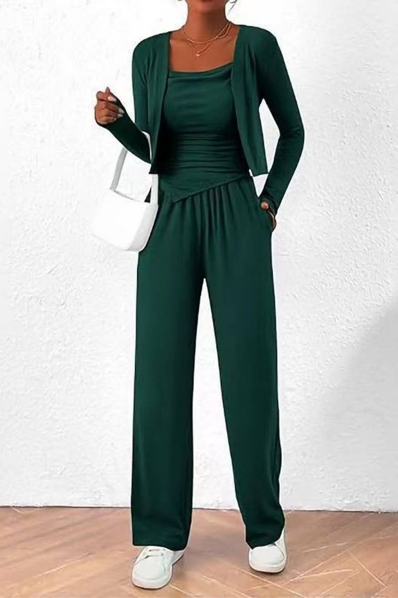 Cwsbsl00033_3 Piece Lounge Set Women Jacket Tank And Pants