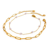 18K GOLD DOUBLE LAYER PEARL PAPERCLIP ANKLET_CWAJE4849