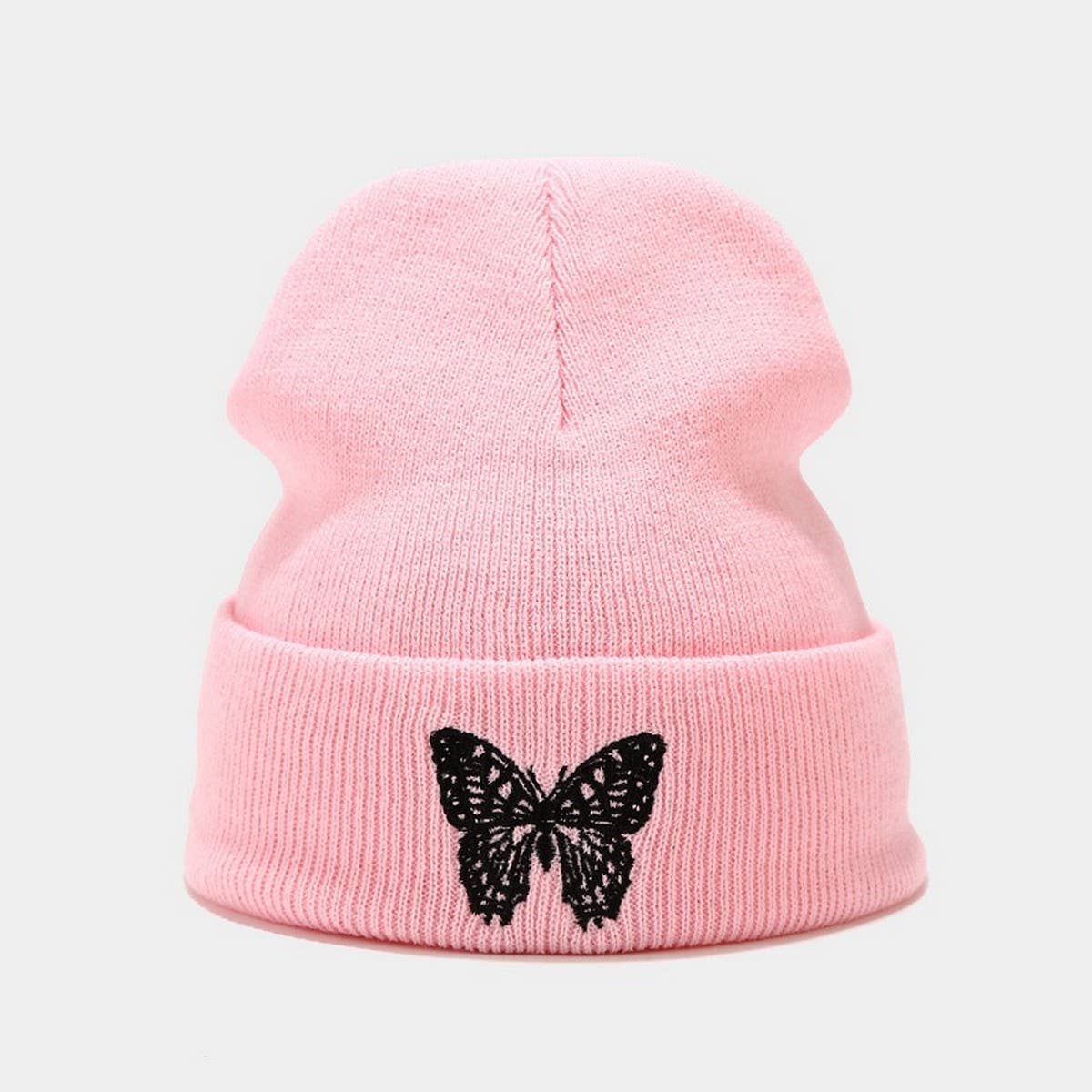 BUTTERFLY EMBROIDERY ALL MATCH WARM KNITTED HAT_CWAH2132