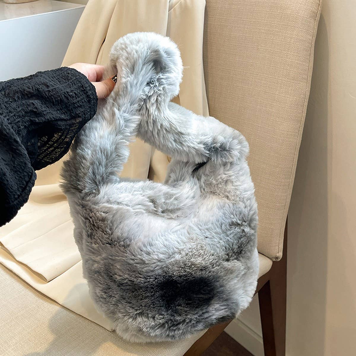 Winter Single Shoulder Portable Bucket Plush Bag_Cwab4016