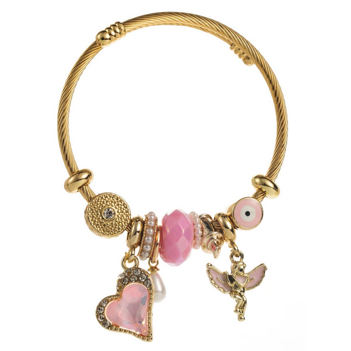 DIY BEADED STEEL BRACELET WITH ANGEL HEART_CWMM8478