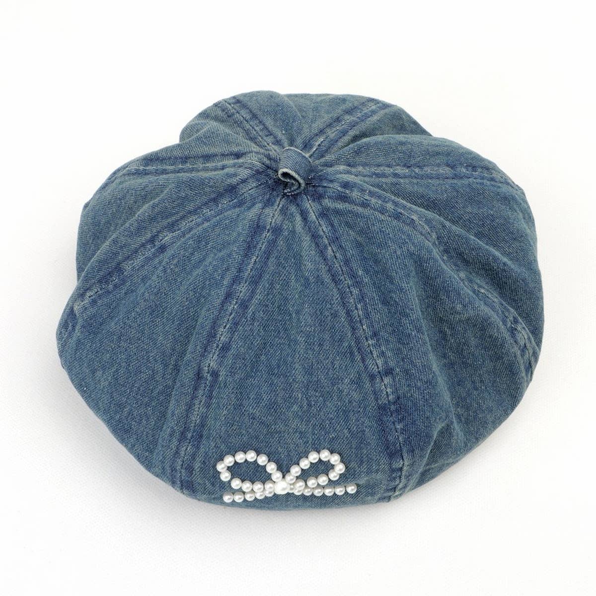 2024 NEW RETRO DENIM PEARL BOW BERET_CWAH1541