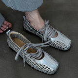 SOFT LEATHER RETRO BALLET FLATS WITH LACES_CWSHF0154