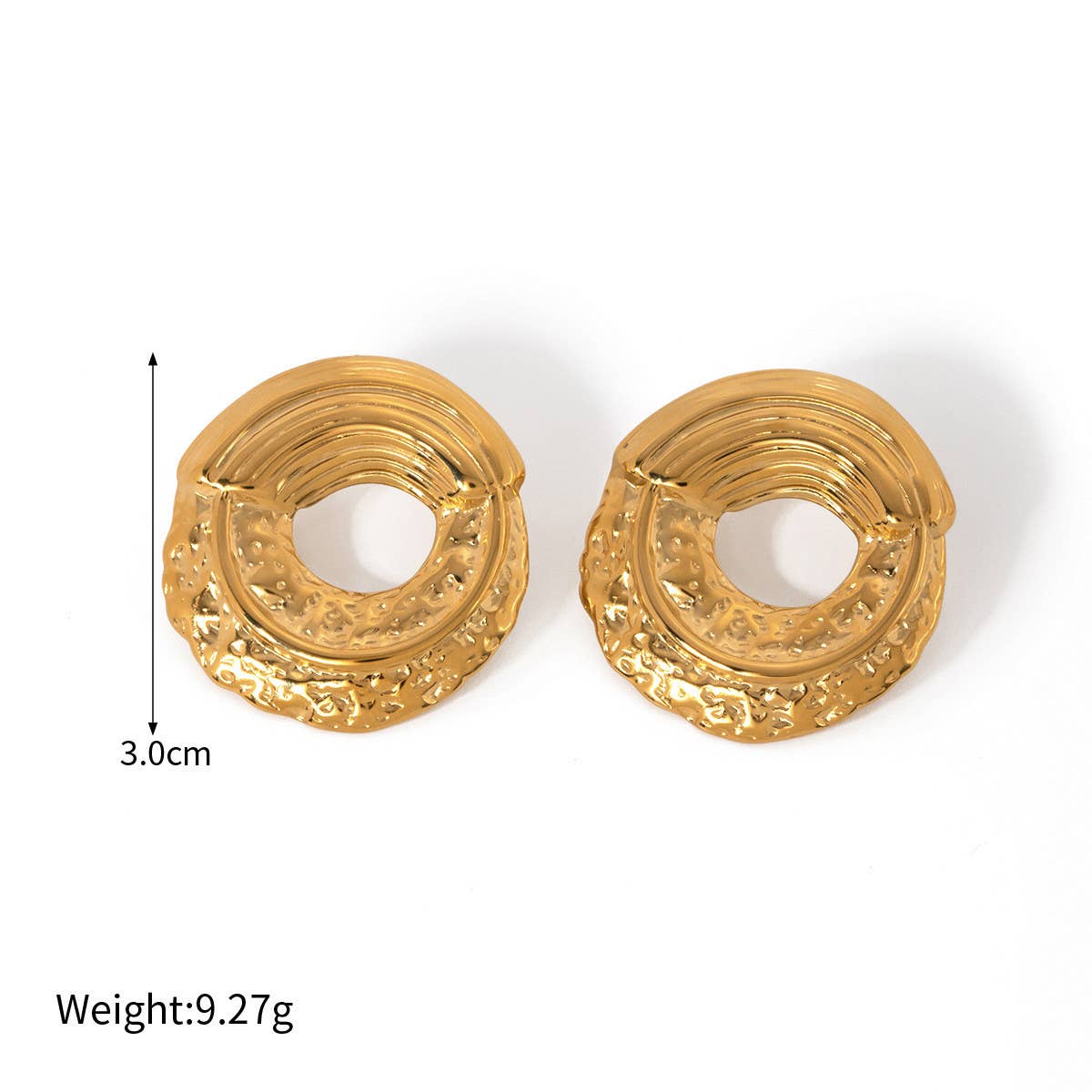 NEW STYLE PLEATED HAMMERED ROUND HOLLOW EARRINGS_CWAHA0893