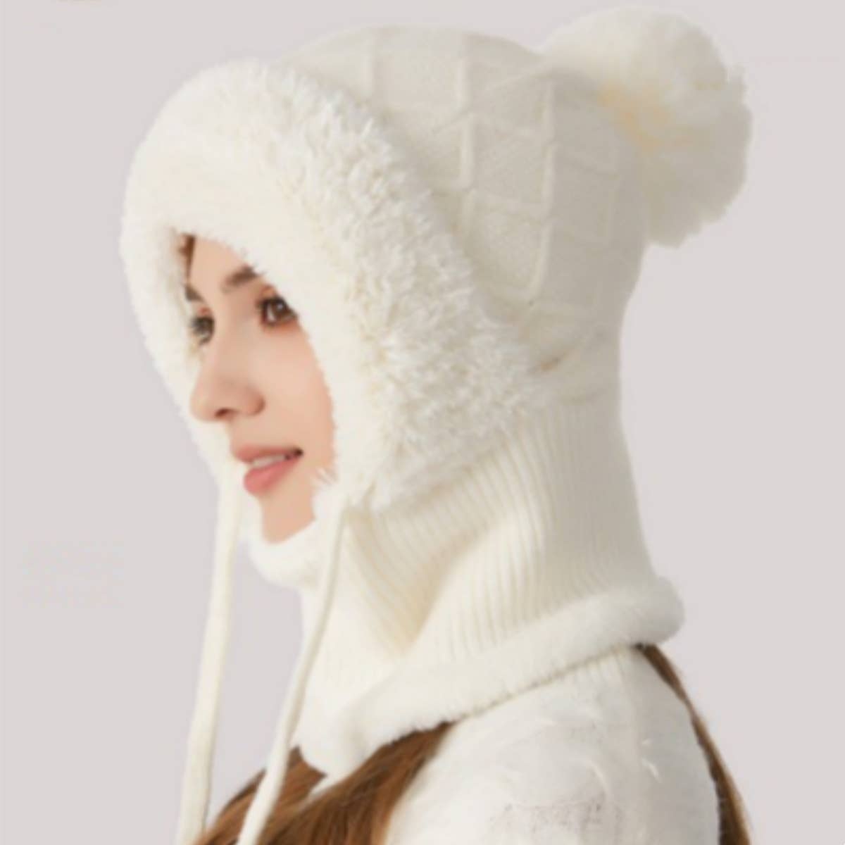 Cwah2208_Knitted Winter Fleece Outdoor Hat Neck Set