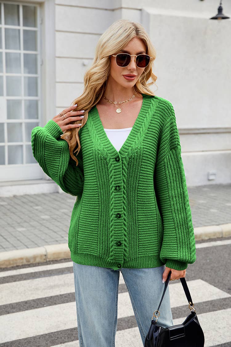 V-Neck Buttoned Single-Breasted Knitted Cardigan