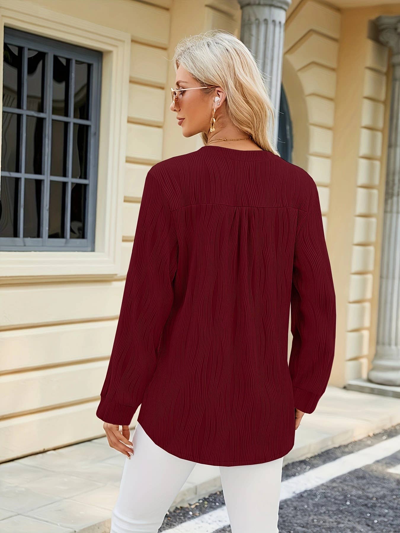 Solid Color Crew Neck Loose Long-Sleeved T-Shirt