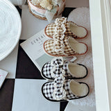 Womens Checkered Bow Non-Slip Cotton Slippers_Cwmm2962