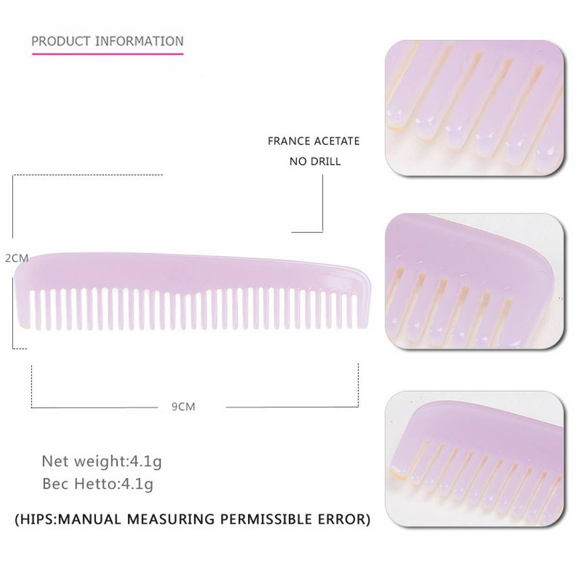 MARBLE TEXTURE ACETATE HAIR COMB STRAIGHT COMB_CWAHA4174