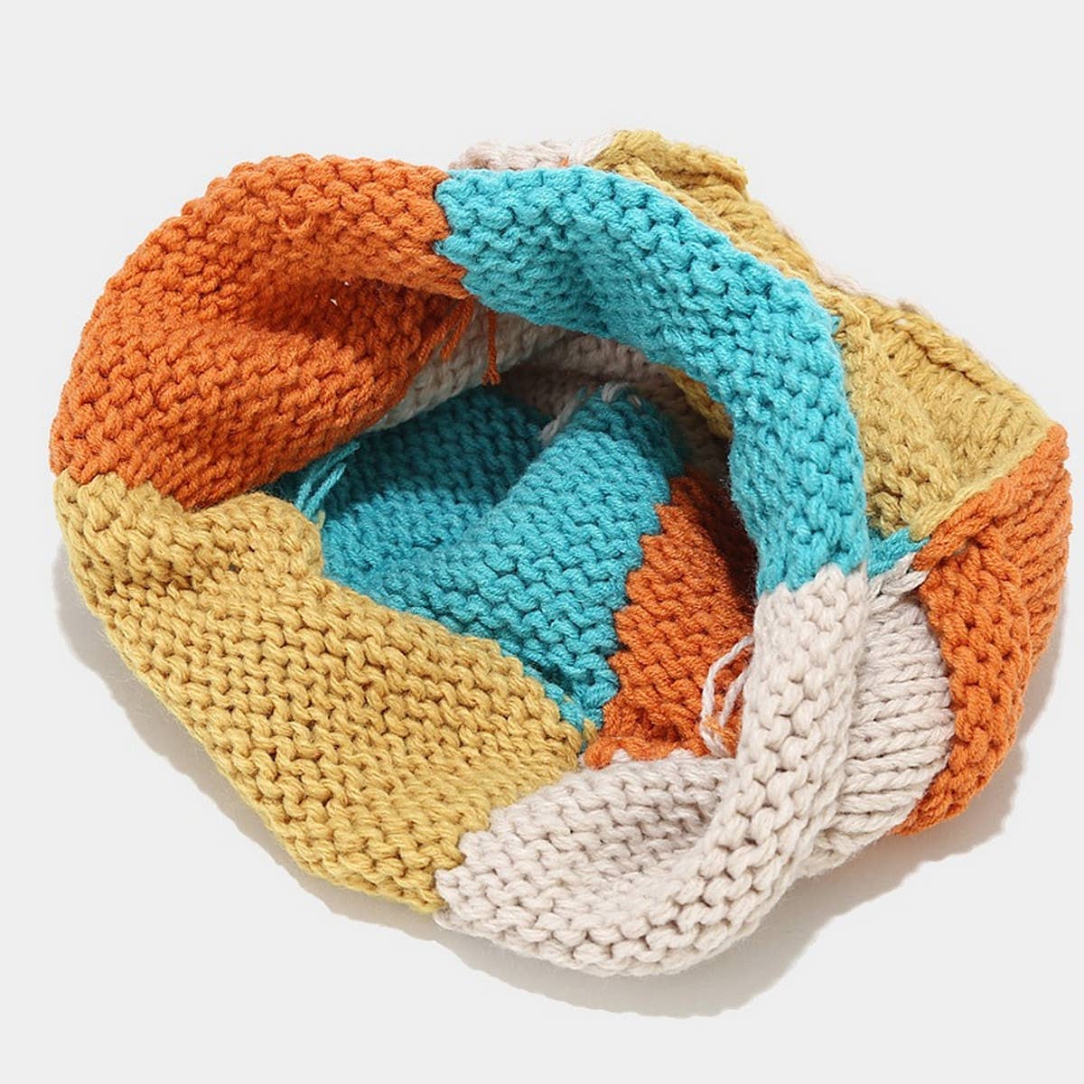 Cwah3169_Warm Hand-Knitted Hat With Curled Brim