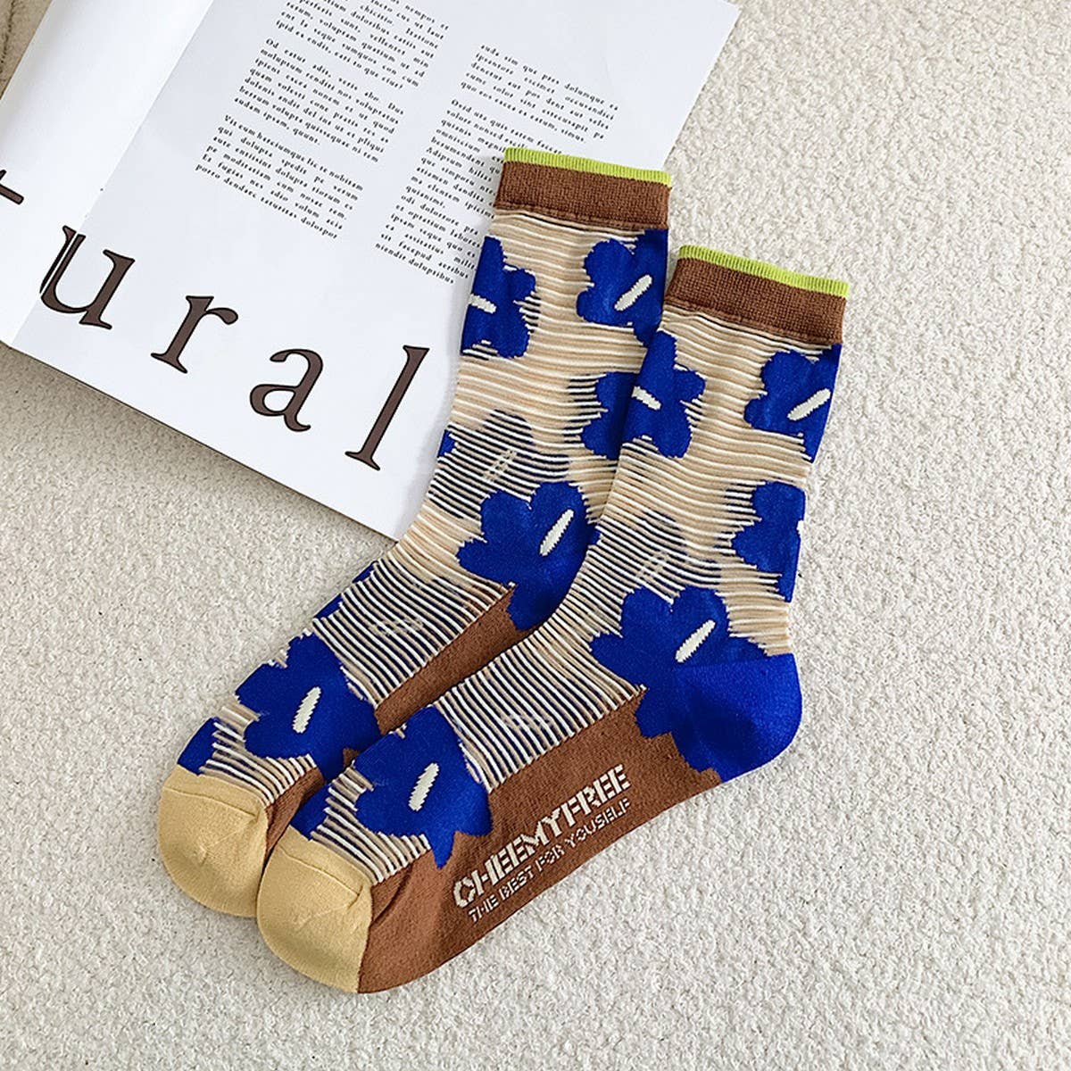 FLORAL KLEIN BLUE STRIPED GLASS STOCKINGS_CWMS0524