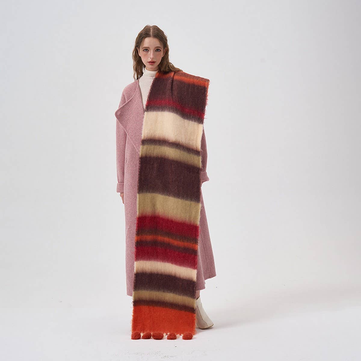 COLORBLOCK STRIPE SCARF FAUX CASHMERE WRAP_CWASC2344