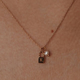 STAINLESS STEEL LETTER PEARL LOCK PENDANT NECKLACE_CWMM5298
