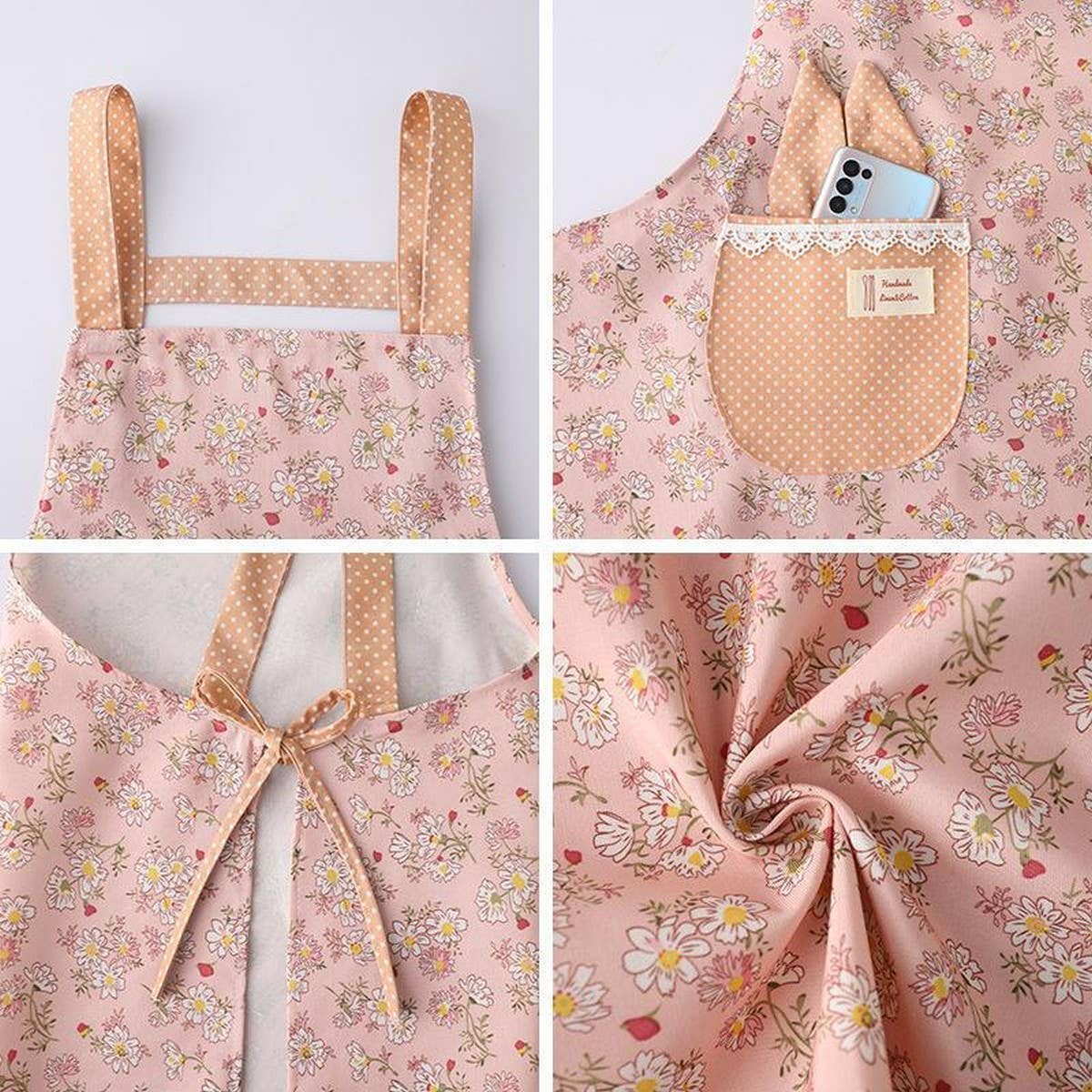 CUTE FLORAL CANVAS BIB APRONS WITH POCKETS_CWMM2049