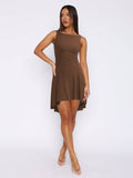 Solid-Color, Elegant Refined Ruffled Vest Dress