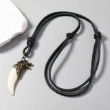 PERSONALIZED RETRO WOLF TOOTH LEATHER NECKLACE_CWMM4587