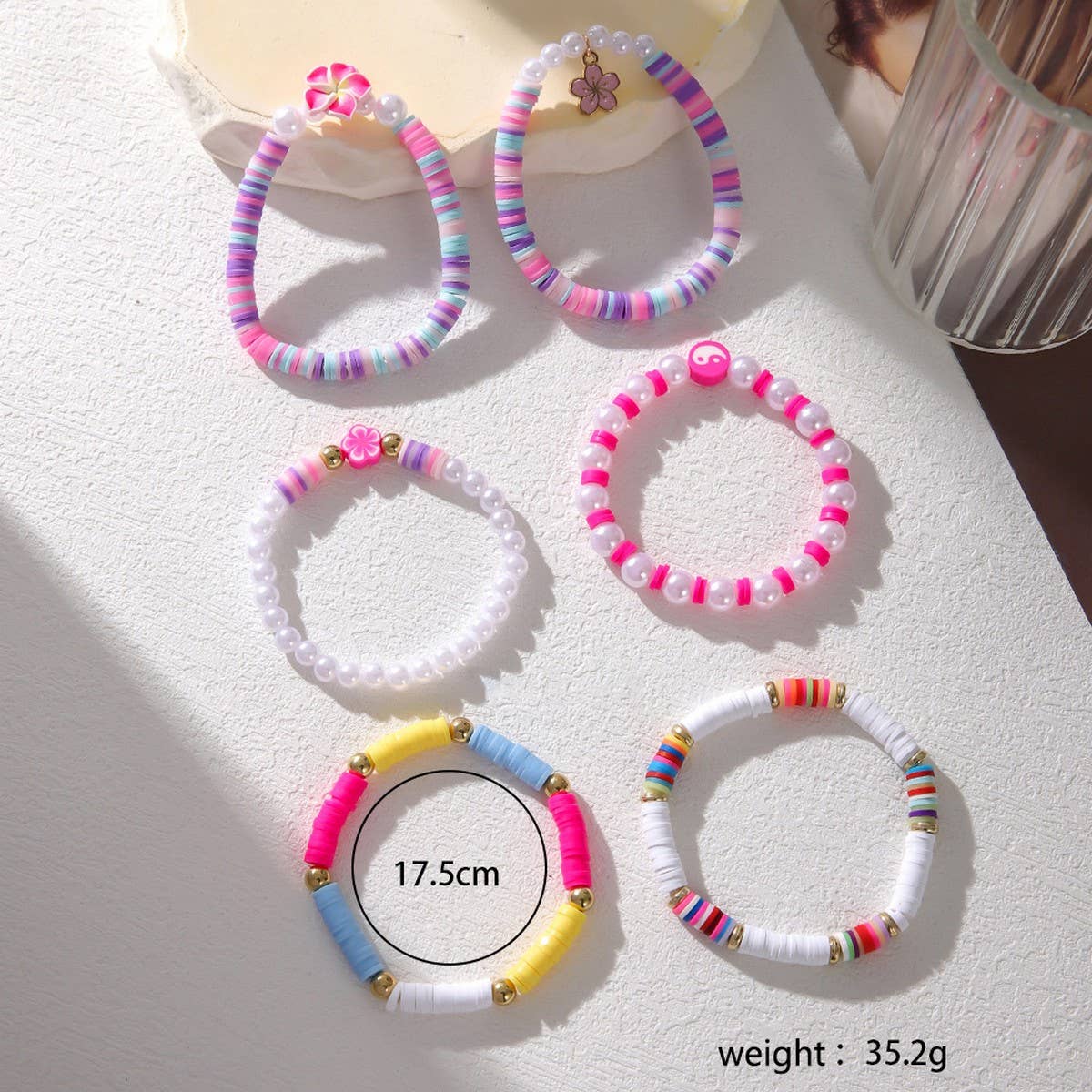COLORFUL POLYMER CLAY FLOWER SHELL BRACELET SET_CWMM3514