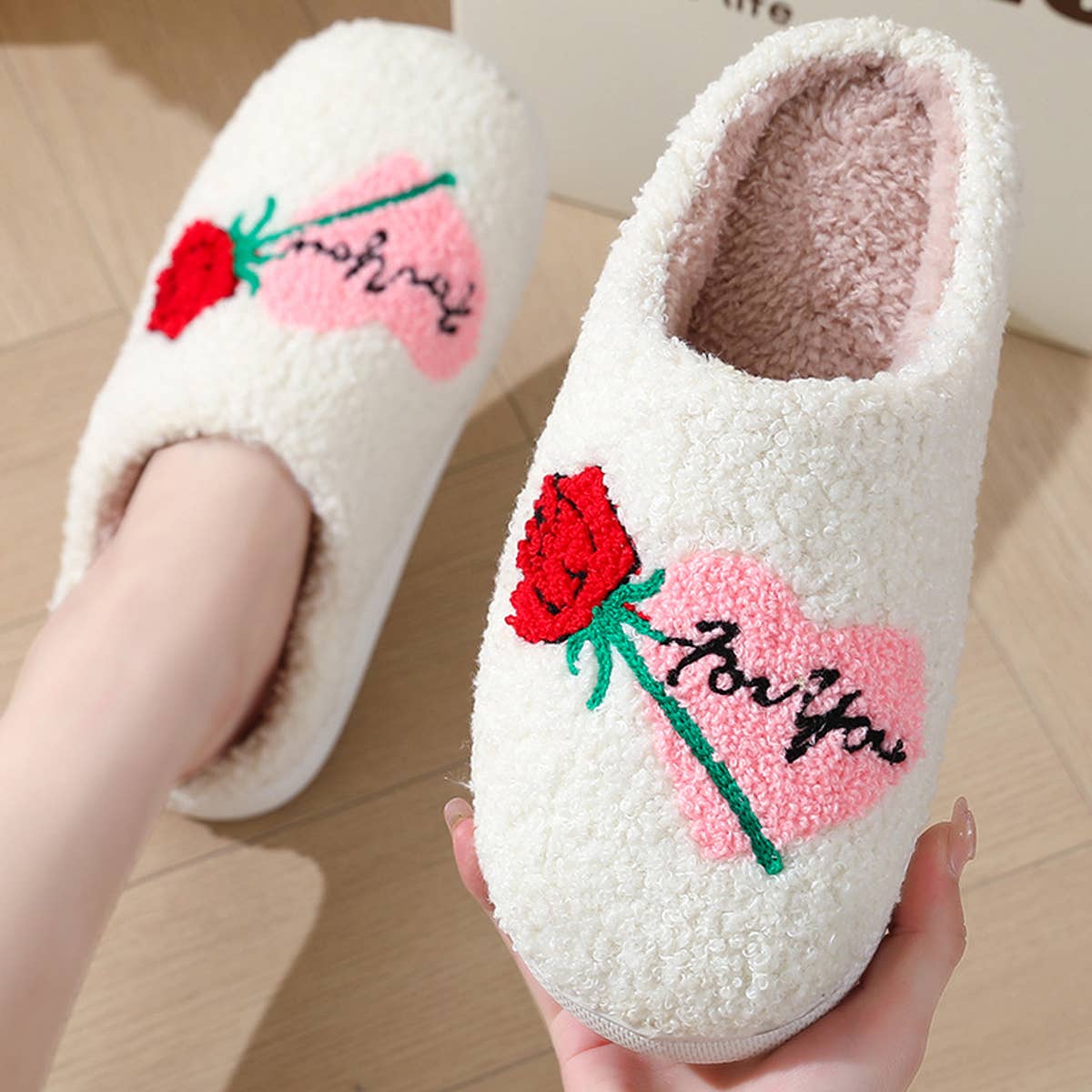 Valentines Day Smiley Love Cotton Slippers
