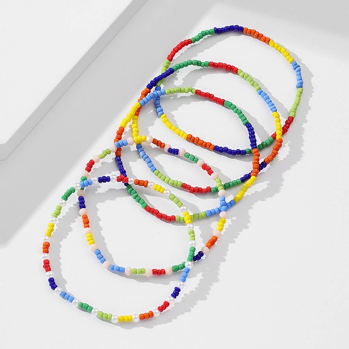 BOHO BEADED ANKLET SET CRYSTAL GLASS BEADS_CWMM6354