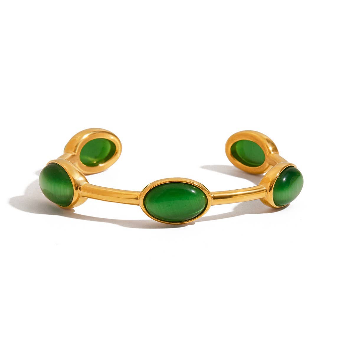 LUXURY 18K GOLD GREEN OVAL NATURAL STONE CUFF_CWAJE4816