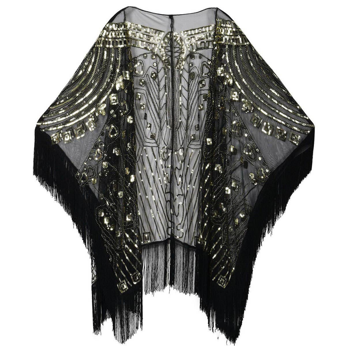 ELEGANT SHEER SEQUIN FRINGE WRAP FORMAL DRESS_CWMM8955