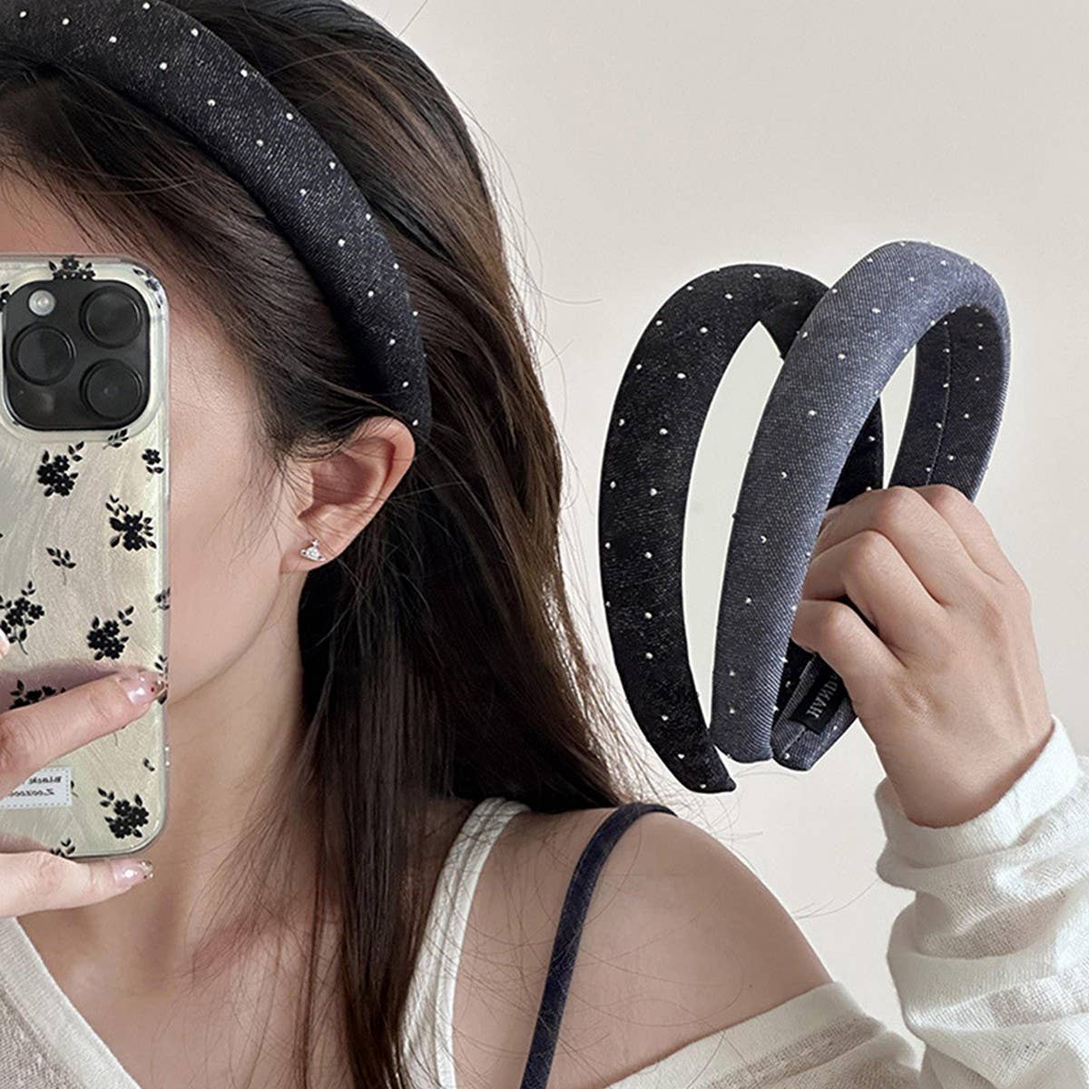 DIAMOND DENIM WIDE BRIM VERSATILE HEADBAND_CWAHA2385