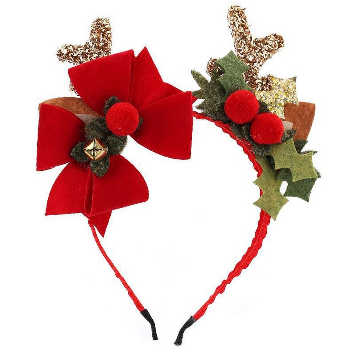 FUZZY RED BOW CHRISTMAS HEADBAND FOR WOMEN_CWAHA5667