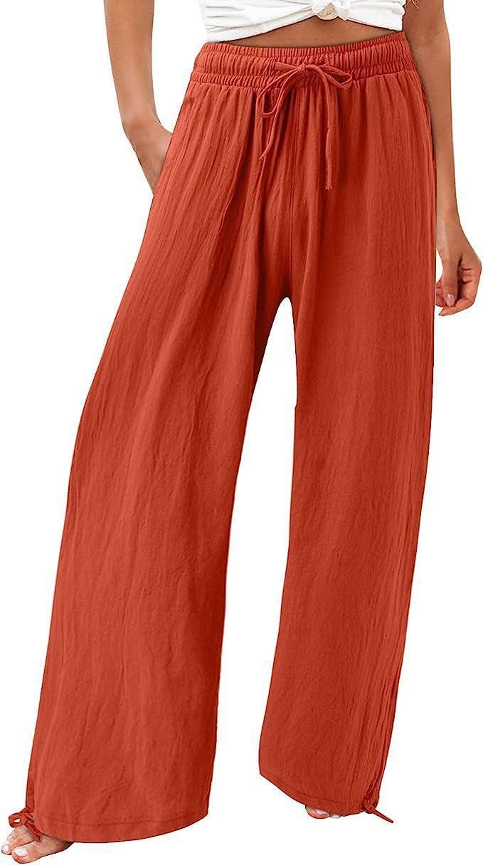 Solid-Colored Cotton Linen Loose Wide-Leg Pants