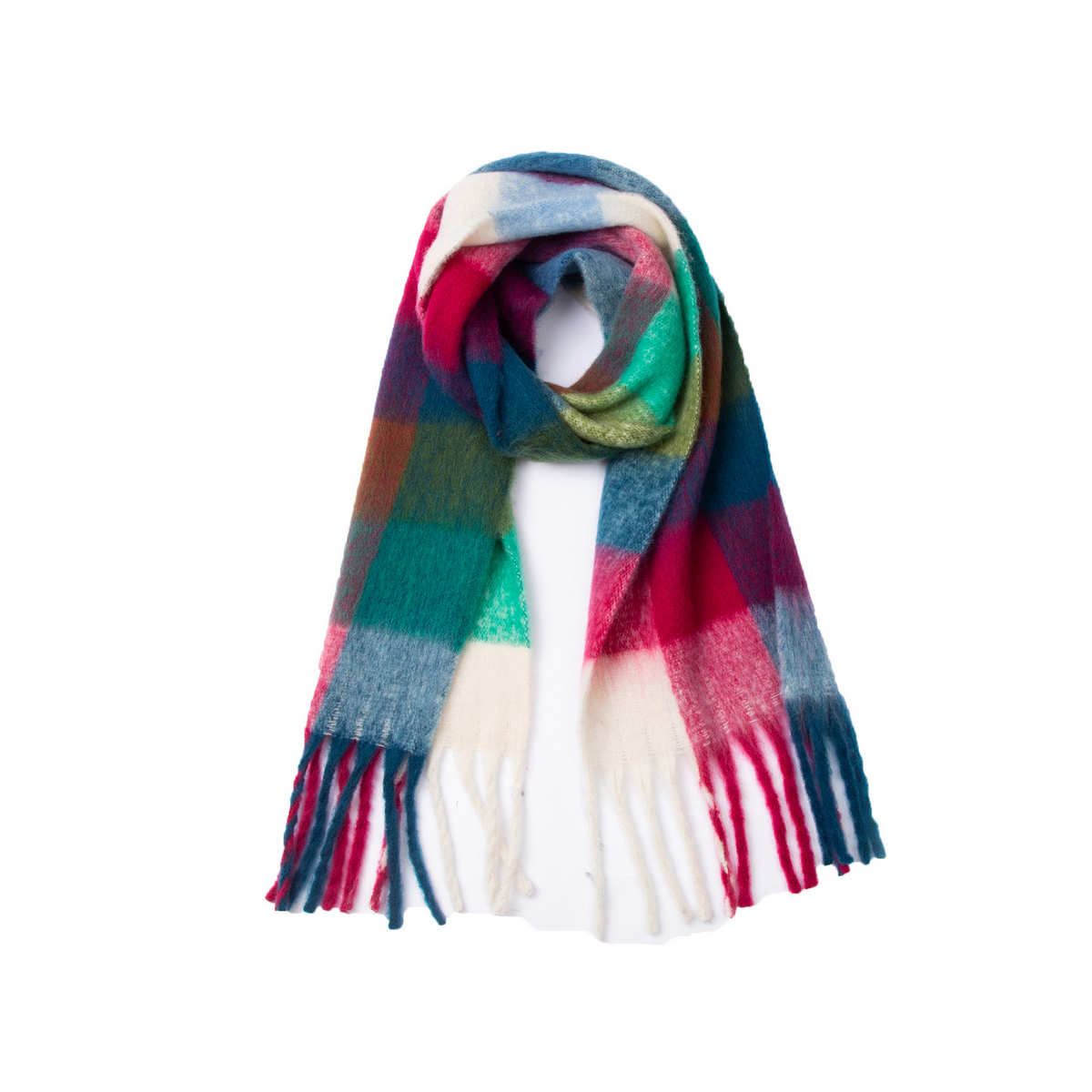 PLAID PATTERN FRINGE TRIM WINTER SCARF_CWASC2691