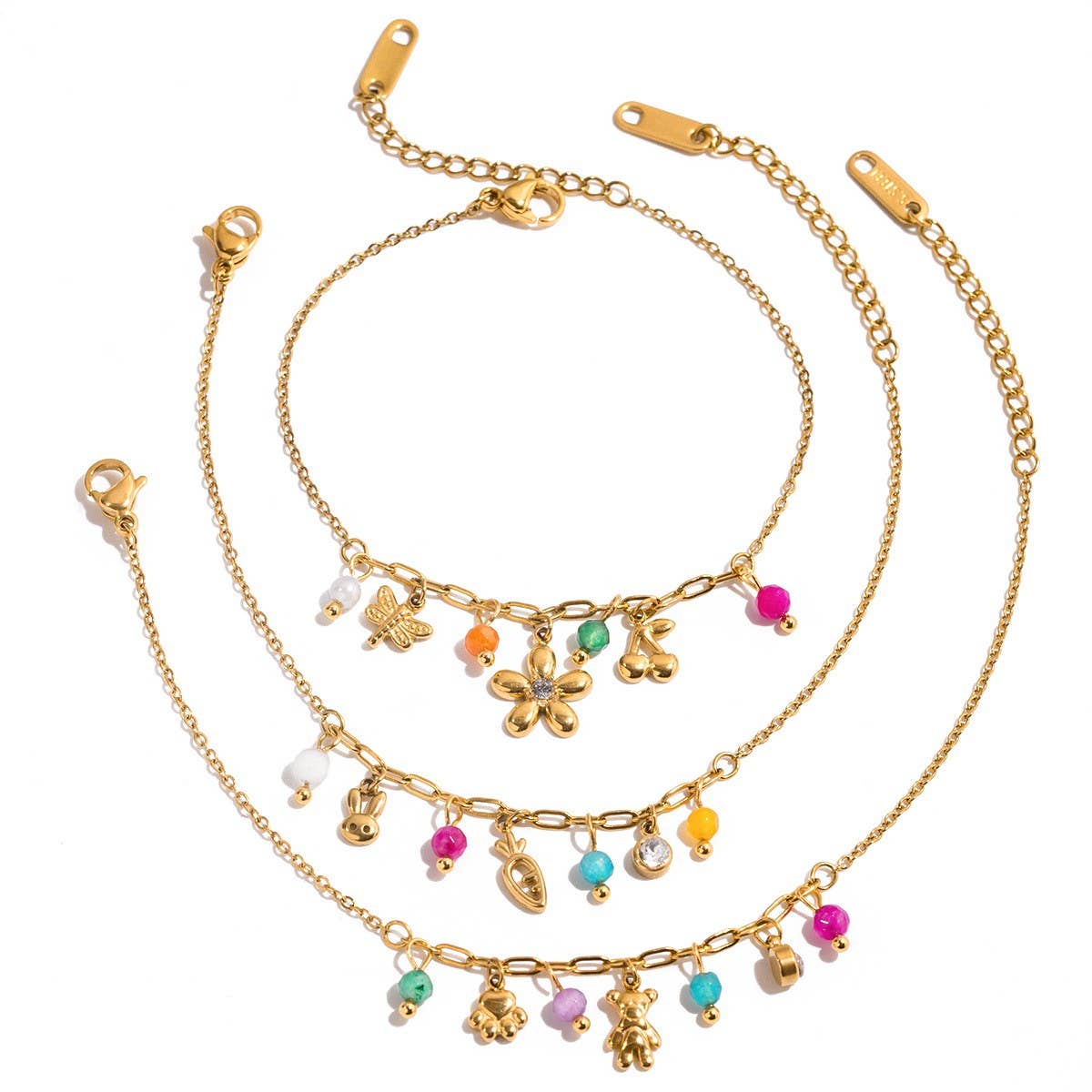 SWEET 18K GOLD PUPPY PAW BEAR CHARM BRACELET_CWAJE4824